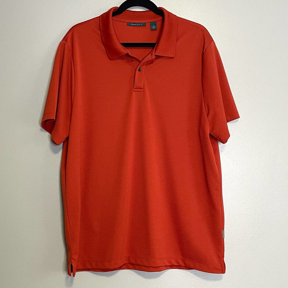 Perry Ellis Orange Ribbed Short Sleeve Polo Shirt XL